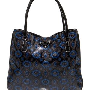Prada Black and Blue Patterned Tote